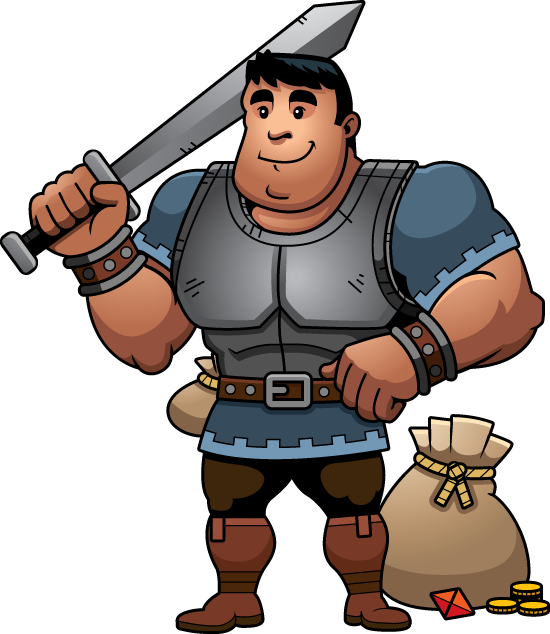 Illustration of big man with sword, by Cory Thoman.